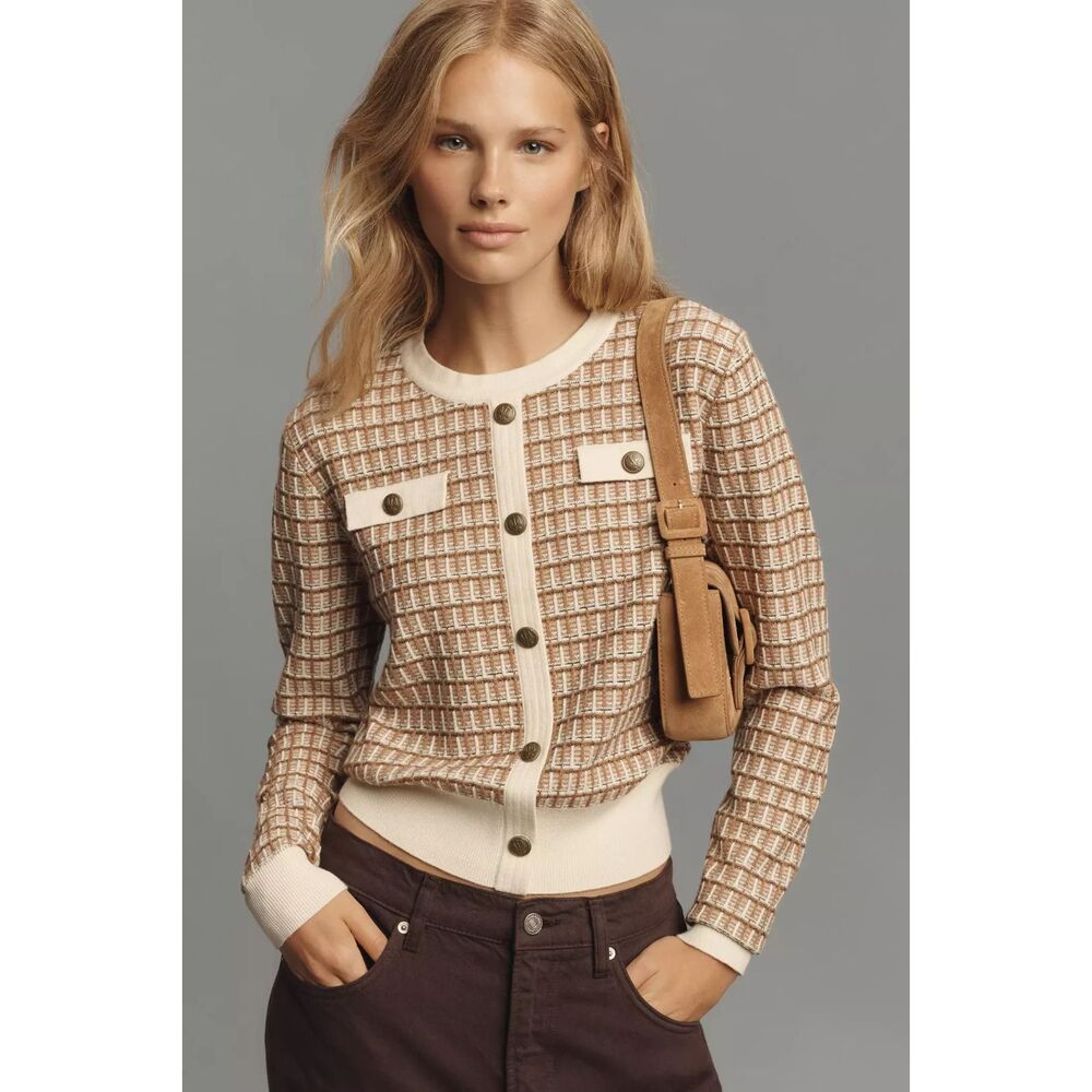 New Hunter French Ribbed-Hem Button-Front Sweater Cardigan Size Large